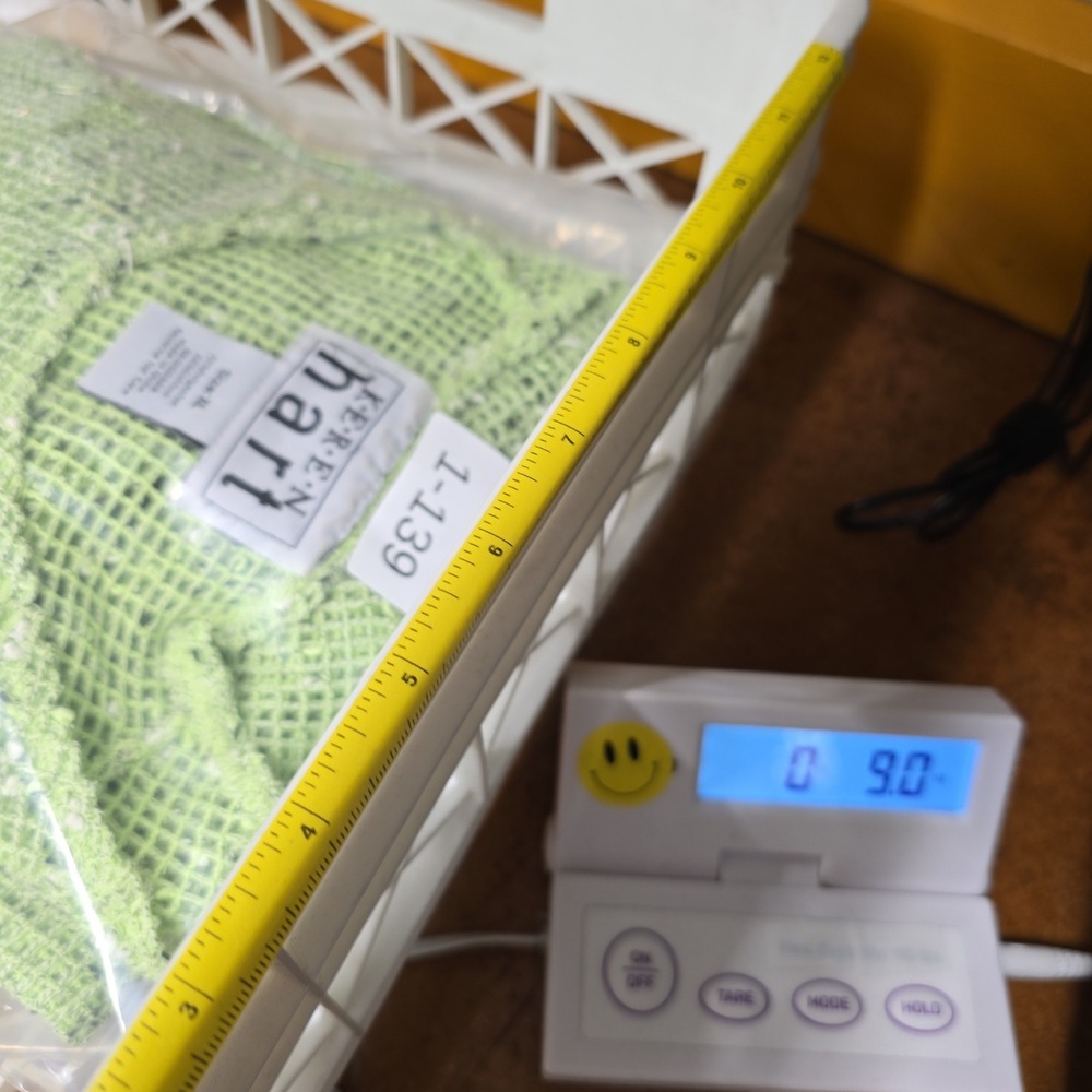 Vintage Keren Hart Lime Green Speckled Mesh‎ Knit Top Roll Tab Sleeves Women XL - Picture 5 of 5
